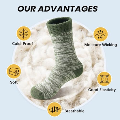 YUVFEHY 5 Pairs Merino Wool Socks for Men Extra Thick for Winter Hiking | Warm Breathable Thermal Crew Work Sock for Cold Weather Size 7-15