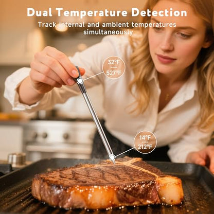 Meat Thermometer Digital for Camping Essentials, Wireless Bluetooth App | 527°F heat-resistant probe; 100m wireless remote range; smart app; for oven, BBQ, grilling & smoking;Kitchen Gadgets