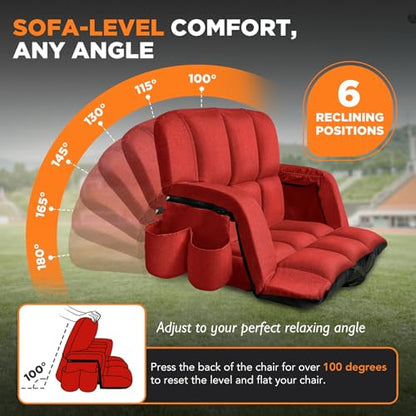 Stadium Seats with Backs 2 Pack, 12-Grid Ergonomic 4.7" Thick Bleacher Chairs for All-Day Comfort, 6 Reclining Positions, Portable Extra Wide Adjustable Stadium Chair for Football & Baseball