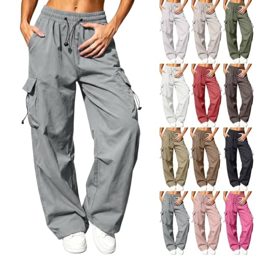 Jogging Pants for Women Cargo Pants Women Baggy Elastic Wide Leg Jogging Sweatpants Fall Casual Plus Size Trousers for Outdoor Travel Hiking Dark Gray XS
