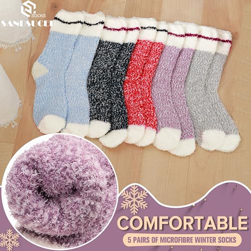 Womens Fuzzzy Socks Fluffy Slipper Winter Warm Cozy Thick Plush Cabin Soft Fleece Comfy Sleep Soft Socks Christmas Gift Stocking Stuffers for Mom Her Wife Teen Girls (Red Stripe Cuff)