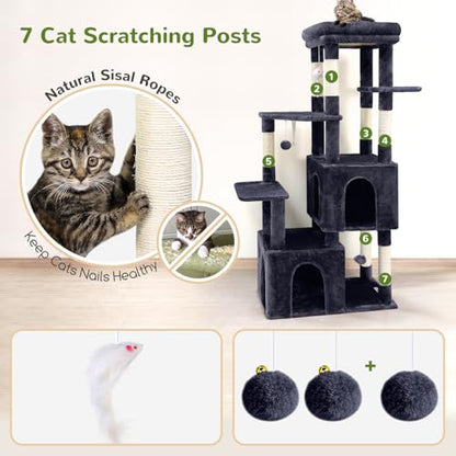 Globlazer Cat Tower for Indoor Cats, 61inch Heavy Duty Cat Trees for Large Adult Big Cats Maine Coon Cat Tree Tower with Scratching Post, Extra Large Top Perch, Cat Condos, F61, Dark Grey