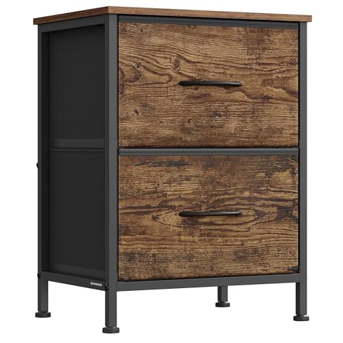 SONGMICS BELLAH Collection - Dresser for Bedroom, Chest of Drawers, Nightstand, 2 Drawers, Storage Organizer Unit, Closet, Entryway, Industrial, Rustic Brown and Ink Black ULGS312BH04