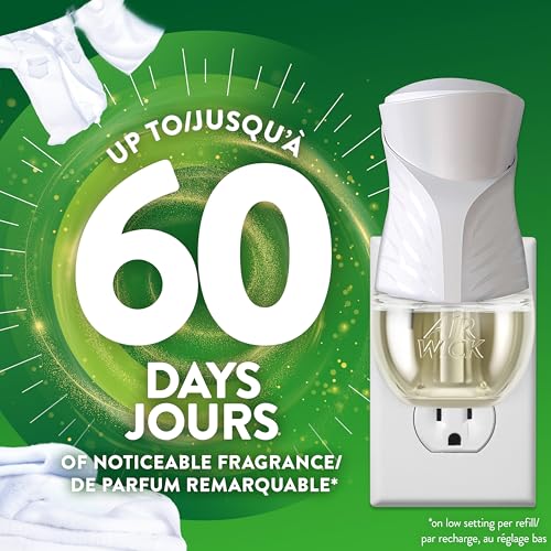 Air Wick Plug In Scented Oil Air Freshener for Home – Infused with Essential Oils, Adjustable Fragrance Control – Crisp Linen Scent – Includes 1 Warmer & 1 Refill