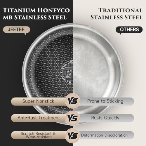 JEETEE Hybrid Stainless Steel Titanium Cookware Set with Detachable Handles | 18 Pcs Pots and Pan Set with Removable Handle, Induction Kitchen Cookware Set for RV Camping, Oven & Dishwasher Safe