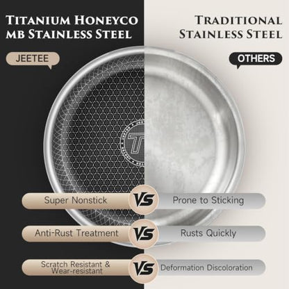 JEETEE Hybrid Stainless Steel Titanium Cookware Set with Detachable Handles | 18 Pcs Pots and Pan Set with Removable Handle, Induction Kitchen Cookware Set for RV Camping, Oven & Dishwasher Safe