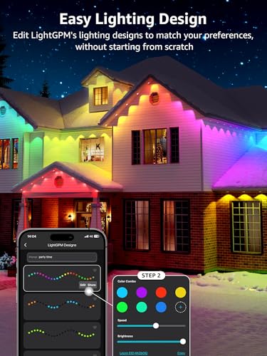 Lepro EE1 AI Permanent Outdoor Lights, 50ft 30 RGB+IC LED & Dual Output | IP67 Waterproof Eave Light for Christmas, Halloween, Smart Light Decor, Works with Alexa & Google, 2.4 GHz WiFi/Bluetooth