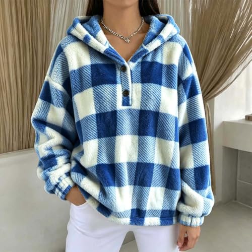 Generci Womens Xmas Fuzzy Hoodie Plush Fleece Sweatshirt Soft Cozy Pullover