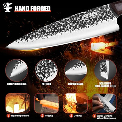 Topfeel Chef Knife 3PCS, High Carbon Hand Forged Stainless Steel Japanese Knife Sets, Ultra Sharp Professional Kitchen Knife Sets with Wood Ergonomic Handle