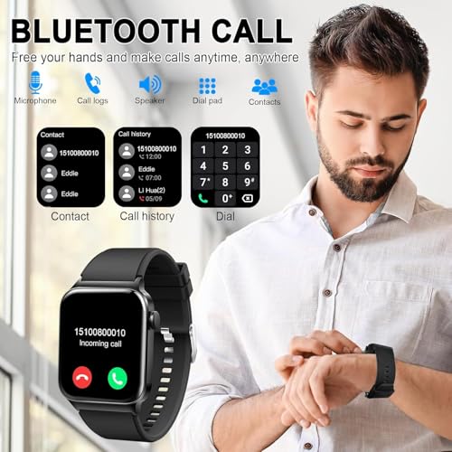 Smart Watch for Men Women,1.91" HD Touch Screen Fitness Watch with Heart Rate/Sleep/SpO2 Monitor, Smartwatch Pedometer 100+ Sports Modes, IP68 Waterproof Sport Watch for Android iOS,Black