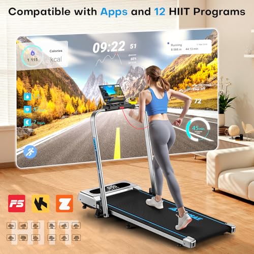 Treadmill with Incline, FOUSAE 5 in 1 Foldable 7.5 MPH Treadmill for Home with App Compatible, 12 Programes, 2.5 HP Under Desk Walking Pad Treadmill with Magnetic Remote Control Double Operation