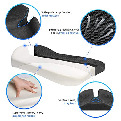 Car Seat Cushion for Car and Truck Driver Seat Office Chair Wheelchairs Coccyx Support Sciatica, Lower Back Pain Relief Memory Foam Car Seat Pad