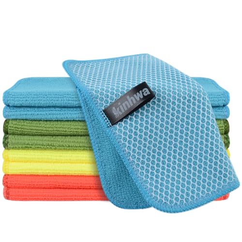 KinHwa Dish Cloths for Washing Dishes with Scrub Side, Microfiber Dish Rags