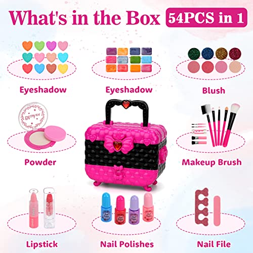 Teensymic Kids Makeup Kit for Girls, 54PCS Washable Makeup Toys, Age 3-13, Princess Theme, Girl Toys, Social Skill, Hand-Eye Coordination