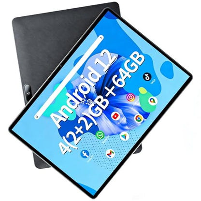 Android 12 4(2+2) GB RAM 64GB ROM Tablet with 10.1 Inch 1280 * 800 IPS Srceen, Octa-Core 1.6GHz Processor, 5MP+2MP Dual Camera, 5000mAh, WiFi, Bluetooth 5.0, GPS, 256GB Expansion