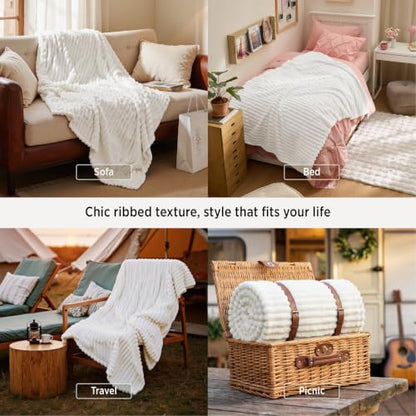 Bedsure Throw Blankets Room Decor - Women Birthday Gift, Soft Fluffy Fleece Cozy Fuzzy Plush Warm White Blanket for Couch Sofa Bed, Bedroom Livingroom Decor, 50x60