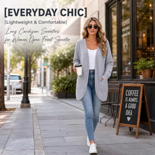 Cotton Cardigans for Women Womens Lightweight Sweater Long Cardigan Sweaters for Women Open Front Sweater Casual Office Outerwear Loose Fit Teacher Lightweight Knit Coat Gray,XL