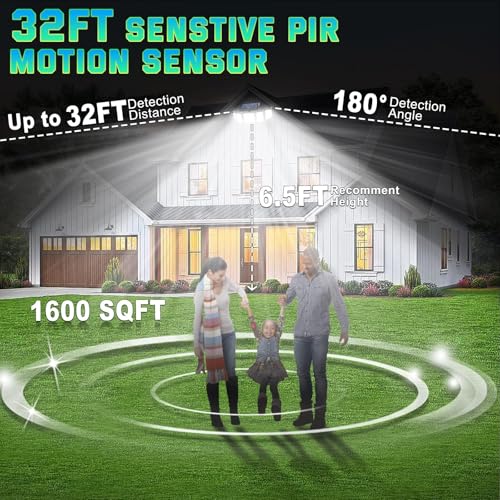 MDCMDCM Solar Lights Outdoor Motion Sensor IP65 Waterproof - 416 LEDs 3000LM Bright 3 Warm White Lighting Modes, 360°Adjustable 32ft for Garden Patio Security