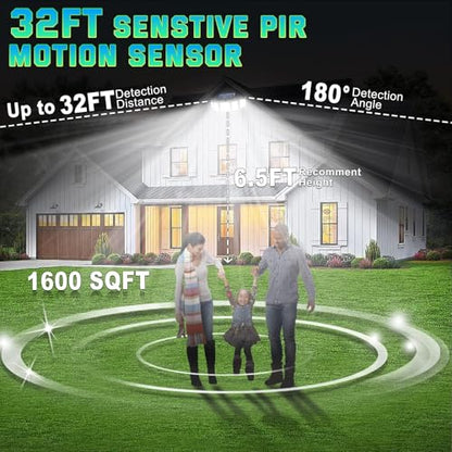 MDCMDCM Solar Lights Outdoor Motion Sensor IP65 Waterproof - 416 LEDs 3000LM Bright 3 Warm White Lighting Modes, 360°Adjustable 32ft for Garden Patio Security