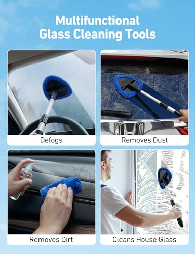 AstroAI Windshield Cleaner Tool with Extendable Handle, Microfiber Pads