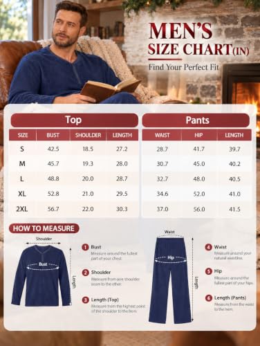 PrinStory Couples Matching Fleece Pajama Set for Women & Men Warm Sleepwear