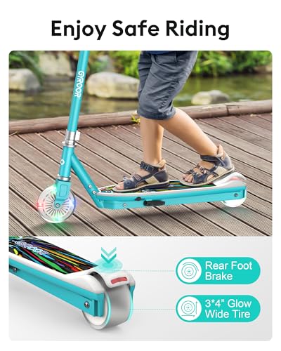 Gyroor Electric Scooter for Kids Ages 6-12, E Scooter with 8km/h Safe Speed, 110LBS Load, Adjustable Handlebar & LED Lights, Gravity Sensing, Ideal for Boys Girls Gift Cyan