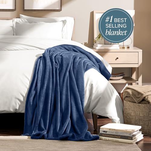 Bare Home Fleece Blanket Luxury Microplush (Throw, Dark Blue)