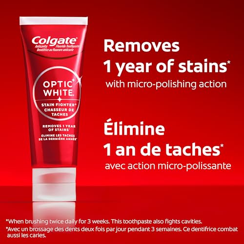 Colgate Optic White Stain Fighter Dentifrice blanchissant, Gel menthe fraîche - 90 ml, Paquet de 3