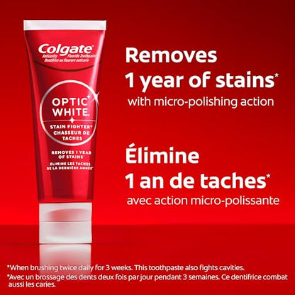 Colgate Optic White Stain Fighter Dentifrice blanchissant, Gel menthe fraîche - 90 ml, Paquet de 3