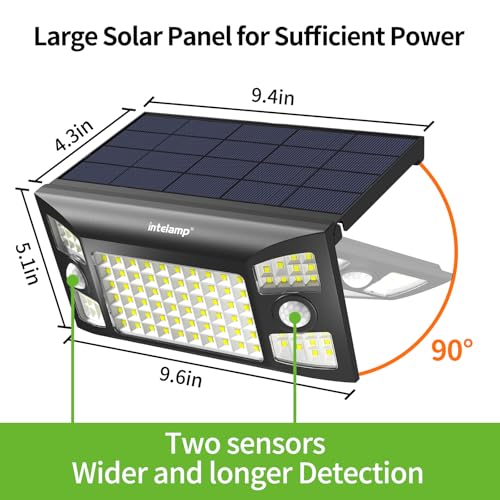 intelamp Solar Lights Outdoor Motion Sensor-1 Pack | 1300LM,3 Mode Solar Security Lights, Waterproof Solar Wall Light for House Yard Garden Garage Pathway