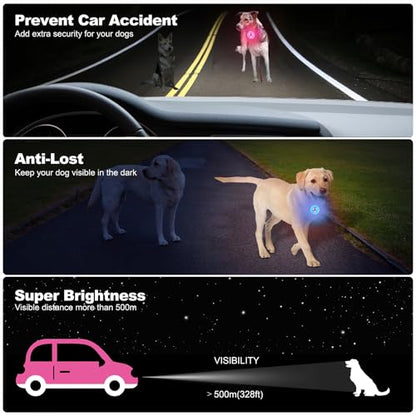 AHJ Dog Collar Light, 2 Pack Dog Safety Lights for Night Walking, USB-C Rechargeable Light Clip-On LED for Kids' Backpacks, Dogs, Runners, Joggers, Cyclists, Camping & Hiking (Pink and Blue)