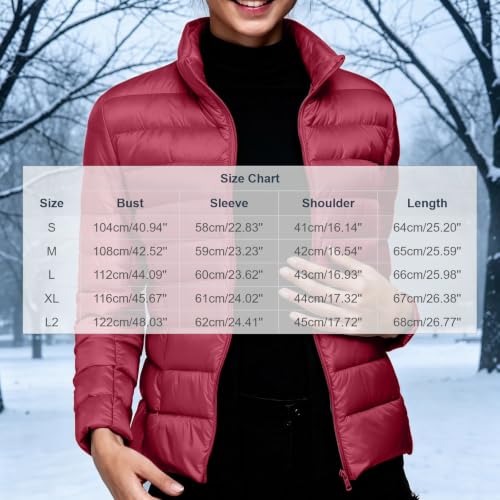 Womens Winter Jackets Women Lightweight Quilted Puffer Jacket Stand Collar Zip Up Short Padded Coat Winter Fashion Outerwear with Pockets Wine Small