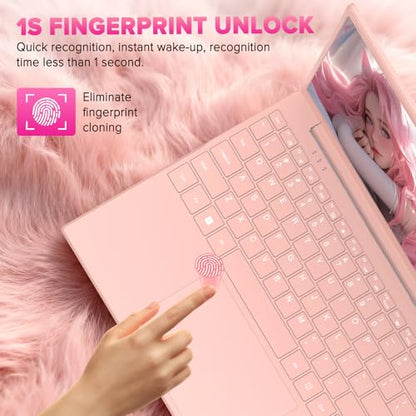 Auusda Lightweight Portable Pink Laptop, Win 11 Pro, 4-Core Processor
