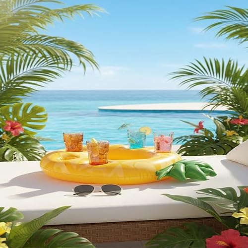 Inflatable Drink Holder, 7-Hole Capacity Pineapple Fruit Drink Float