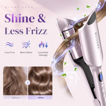MESCOMB Hair Crimper - 1.25 Inch Hair Waver for Silky S Wave, Lavender Mist | S-Barrel Ionic Hair Curler, 9 Heat Settings, Anti-Scald, Dual Voltage for Travel, Fast Heating, Easy to Use