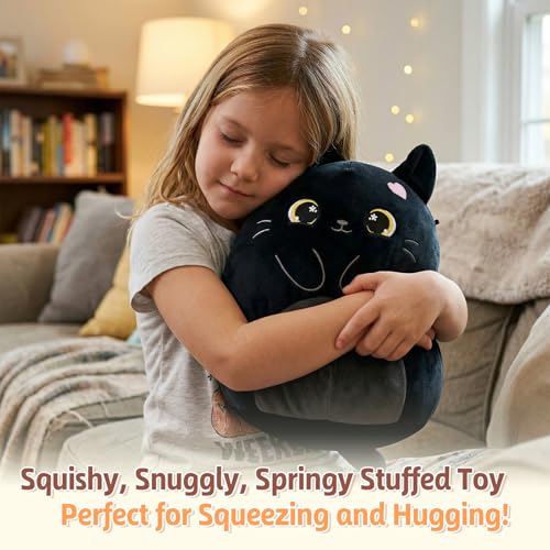 PEACH CAT Black Cat Stuffed Animal 12" Cute Plushies Soft Plush Toys Gifts for Kids