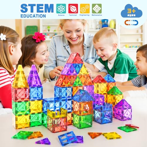 Magnetic Tiles Building Blocks 102pcs Advanced Set STEM Toys for 3+ Year Old Boys and Girls Montessori Toys Toddler Kids Activities Games Christmas New Year Gifts