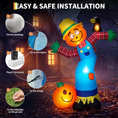 WildVenture Halloween Decoration Outdoor Inflatable-6FT Pumpkin Scarecrow