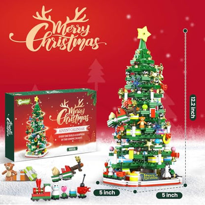 Advent Calendar 2026 Adult Teen Boy Girls Kids Christmas Tree Building Set Toys with Led light, Holiday 24 Days Christmas Countdown Calendars Xmas Tree, Fun Cute Gifts (1083 PCS)