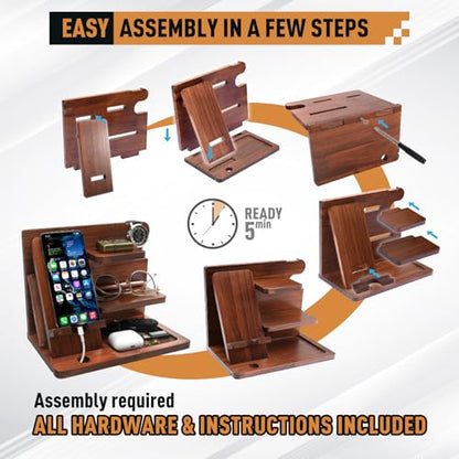 Gifts for Men Wood Phone Docking Station, Anniversary Birthday Mens Gifts