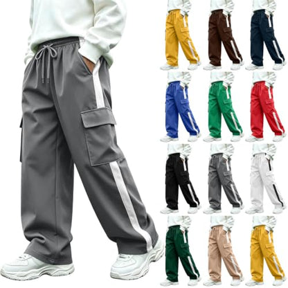 Boys Cargo Pants Elastic Waist Wide Leg Casual Pants with Pockets Gray