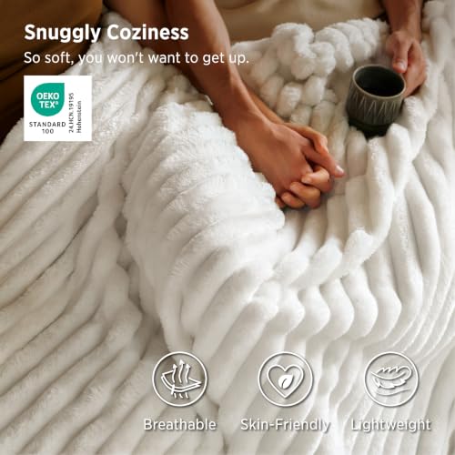 Bedsure Throw Blankets Room Decor - Women Birthday Gift, Soft Fluffy Fleece Cozy Fuzzy Plush Warm White Blanket for Couch Sofa Bed, Bedroom Livingroom Decor, 50x60