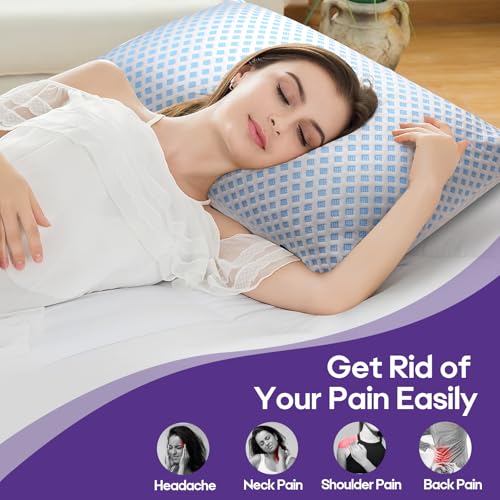 Cooling Memory Foam Pillows Queen Size 2 Pack, Adjustable Shredded Foams, Soft Firm Bed Pillow for Sleeping with Hypoallergenic Zipper Pillow Cover for Side, Back Sleepers, 20x30In