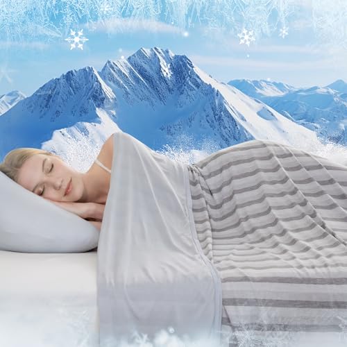 VIPBED Cooling Blanket for Hot Sleepers Queen Size, Q-Max > 0.5 Cold Blanket for Couch Bed Sofa, Lightweight Breathable Striped Cooling Sheet for All Seasons- Grey, 90" x 90"