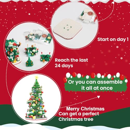 Advent Calendar 2026 Adult Teen Boy Girls Kids Christmas Tree Building Set Toys with Led light, Holiday 24 Days Christmas Countdown Calendars Xmas Tree, Fun Cute Gifts (1083 PCS)