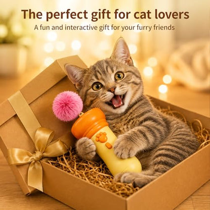 Automatic Cat Teaser Launcher, Cat Balls Fetch Toy with Retractable Rope and Fuzzy Ball, Interactive Cat Toys for Indoor Cats Enrichment Toy((Suggest Horizontal Catapult.batterie not Included)