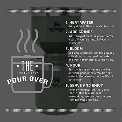 Stanley Perfect Brew Pour Over Set | 12 oz Camp Mug with Lid Included | Drip Coffee Maker with Reusable Filter | Insulated Stainless Steel | BPA-Free | Hammertone Green