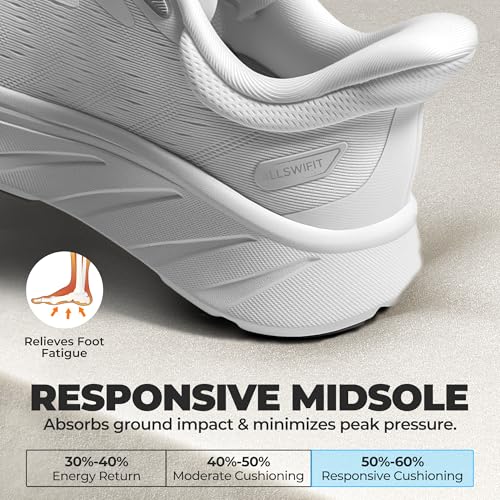 ALLSWIFIT Women's Slip On Stability Running Walking Shoe,White,7.5 | Hands-Free,Non-Slip,Arch Support Cushion,Comfortable,Breathable,Lightweight,Athletic,Gym,Workout,Sport,Sneaker,Wider Outsole