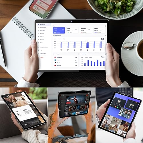 Android 12 4(2+2) GB RAM 64GB ROM Tablet with 10.1 Inch 1280 * 800 IPS Srceen, Octa-Core 1.6GHz Processor, 5MP+2MP Dual Camera, 5000mAh, WiFi, Bluetooth 5.0, GPS, 256GB Expansion