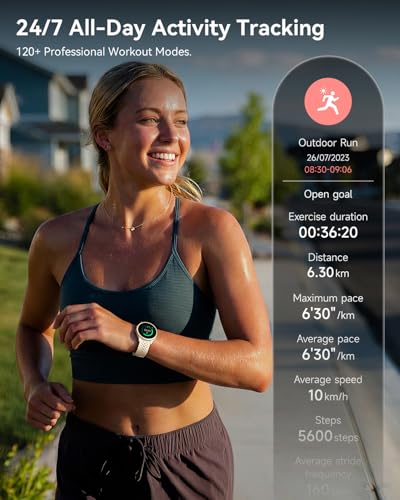 Quican Smart Watch for Women & Men (Android/iPhone), 1.27" Round, Beige